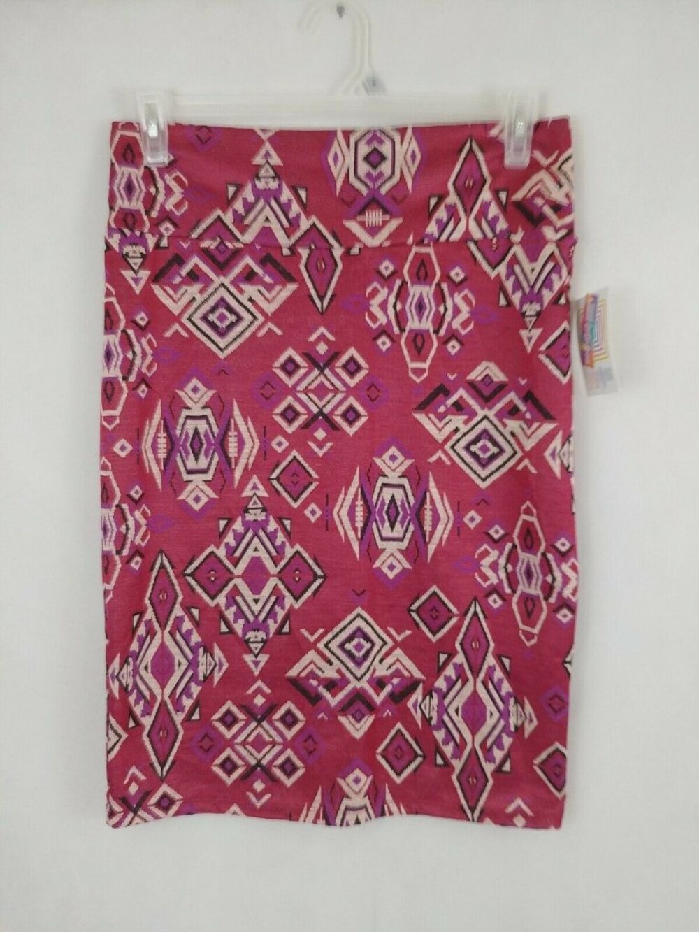 NWT LuLaRoe Cassie Pencil Skirt Red, Purple, & Tan Aztec Design Size Large